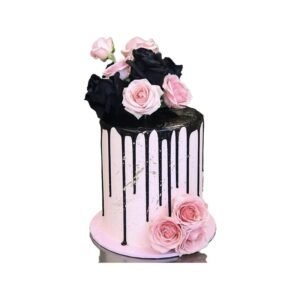 Black And Pink Rose Cake