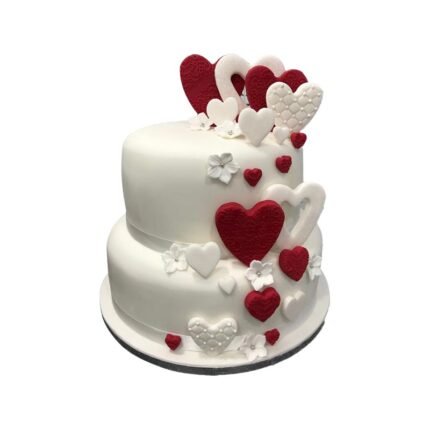 White And Hearts Fully Fondant Cake