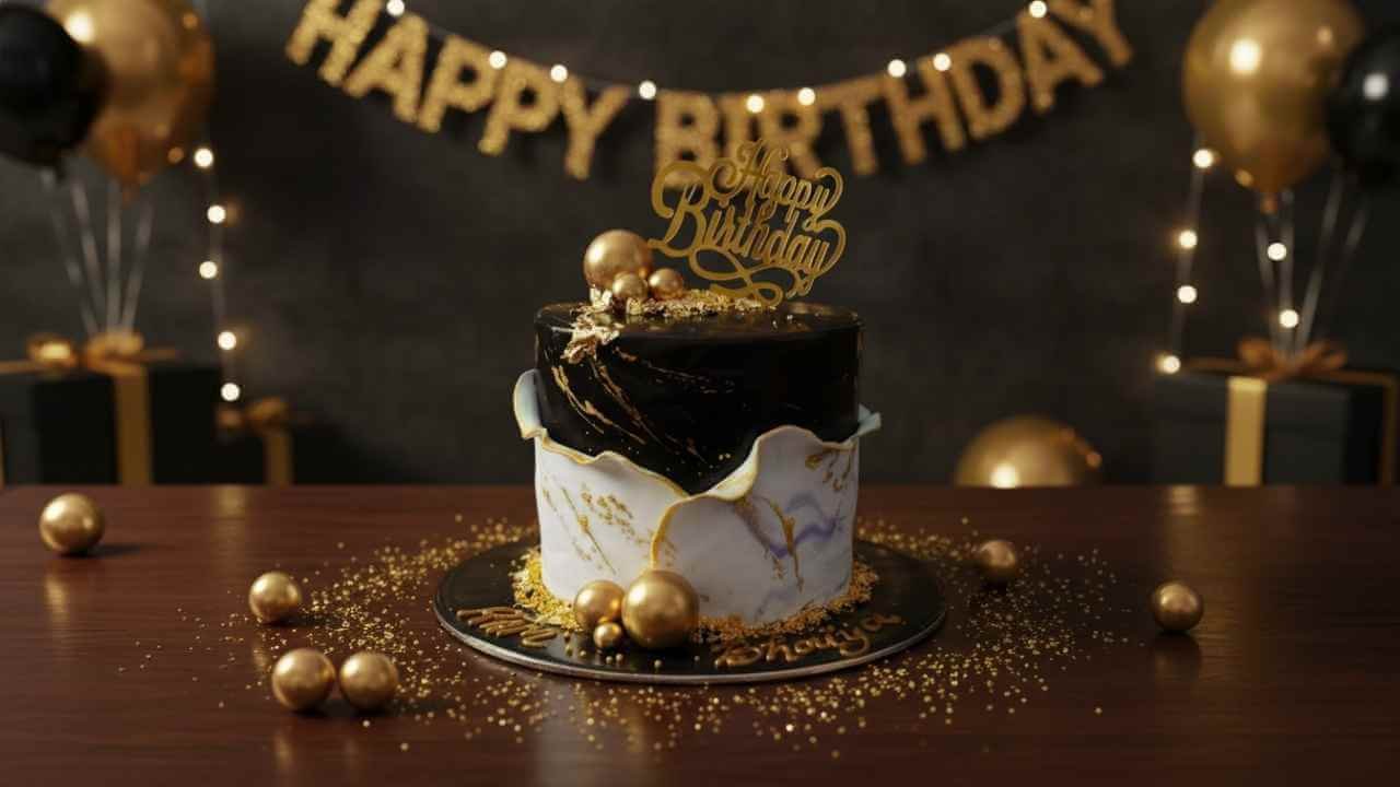 Black and Gold Marble Cake