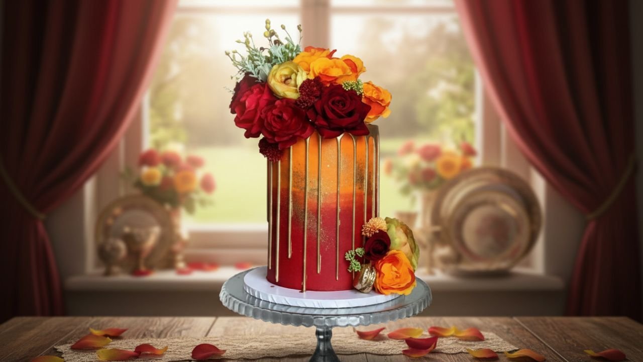 Beautiful Red Orange Flower Cake