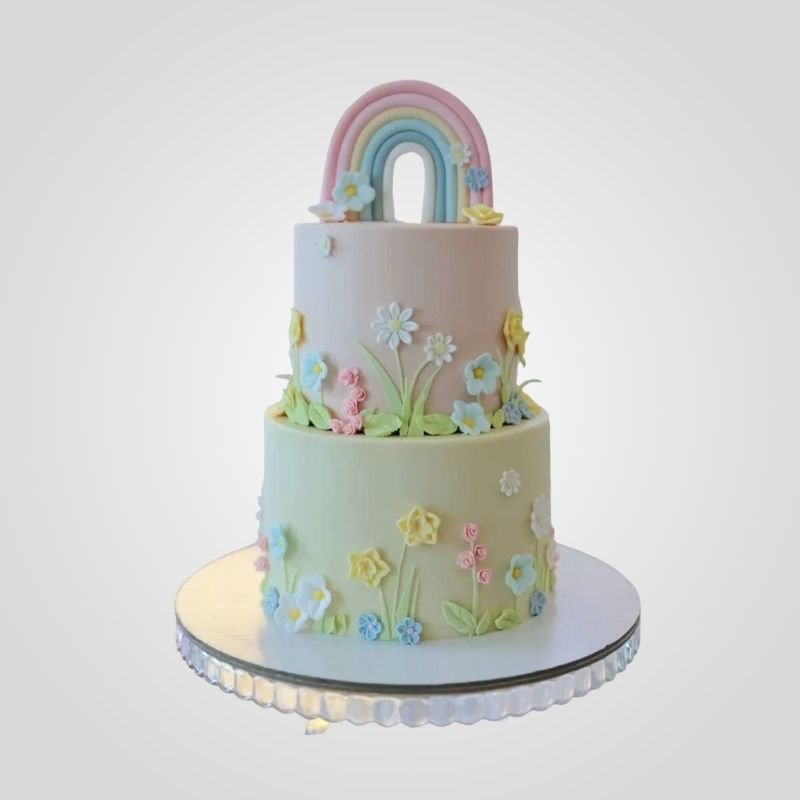Two-Tier Pastel Rainbow Wildflower Cake Two-Tier Pastel Rainbow Wildflower Cake