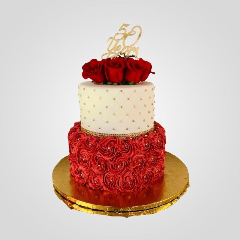 Golden Jubilee Red Rose Tier Cake Golden Jubilee Red Rose Tier Cake