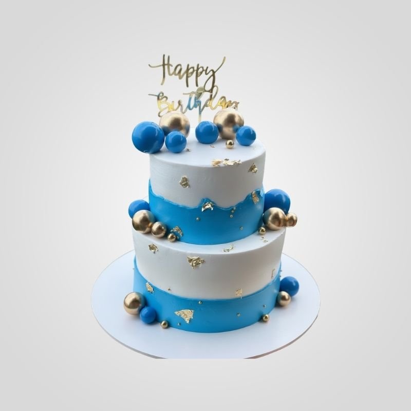 Two-Tier Blue Fault Line Cake with Spheres Two-Tier Blue Fault Line Cake with Spheres