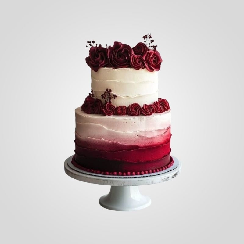 Two-Tier Burgundy Ombre Rosette Cake Two-Tier Burgundy Ombre Rosette Cake