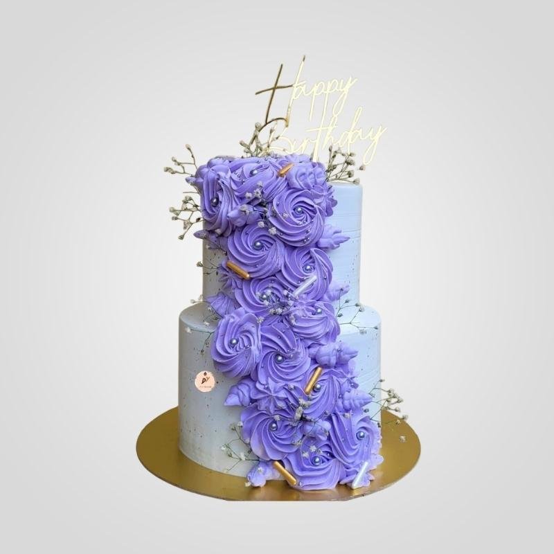 Two-Tier Purple Rosette Birthday Cake (1) Two-Tier Purple Rosette Birthday Cake