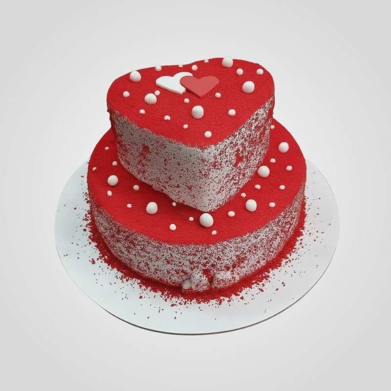 Two-Tier Red Velvet Heart Velvet-Effect Cake Two-Tier Red Velvet Heart Velvet-Effect Cake