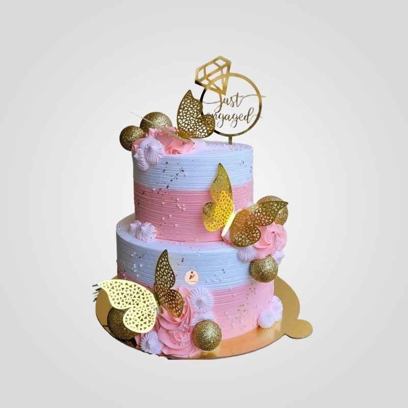 pink and gold two-tier engagement cake pink and gold two-tier engagement cake