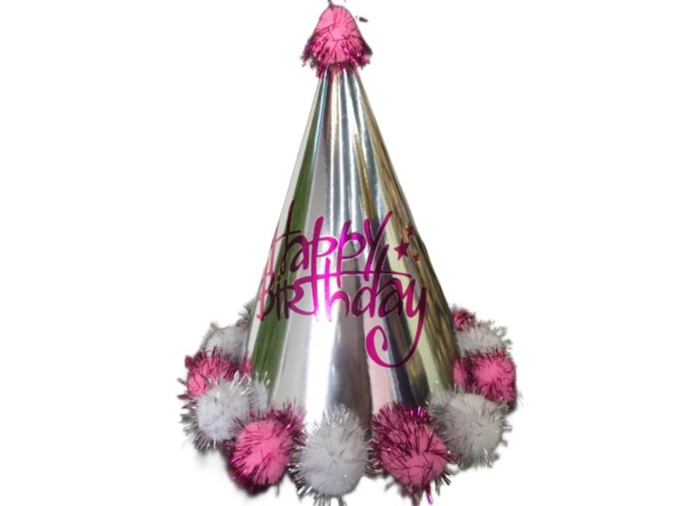 Silver & Pink HBD Party Hat